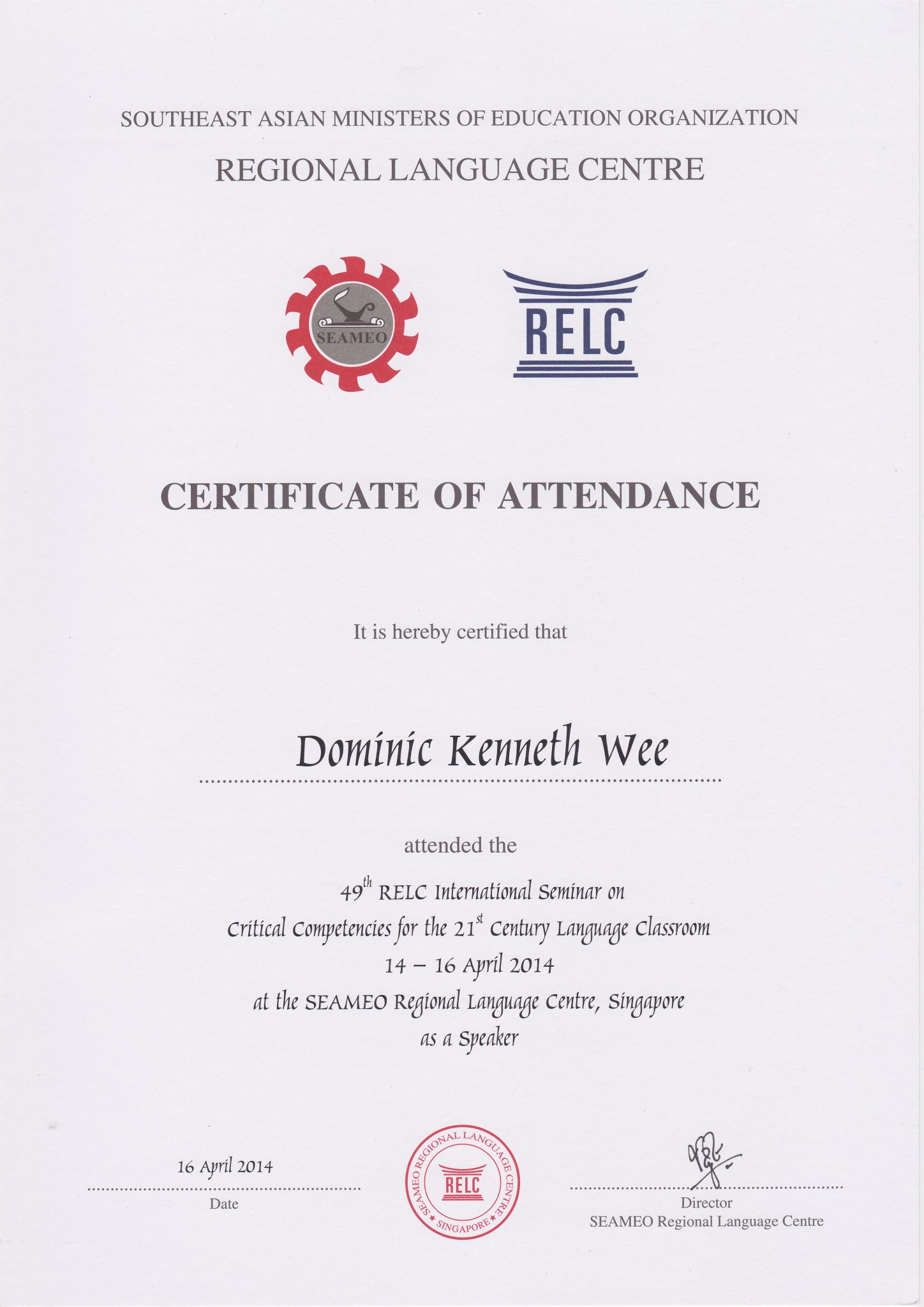 RELC Speaker 2014